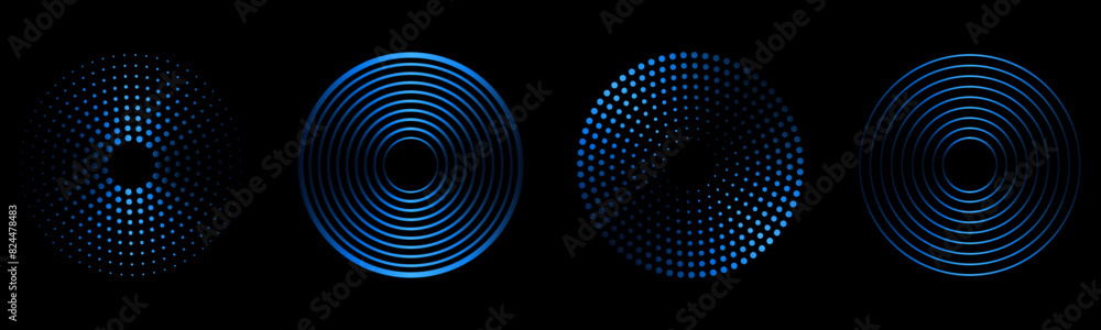 Aufkleber sound pulsation circles set. vector illustration of radio waves isolated on black background.
