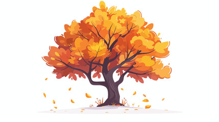 Deciduous autumn forest tree with lush orange crown