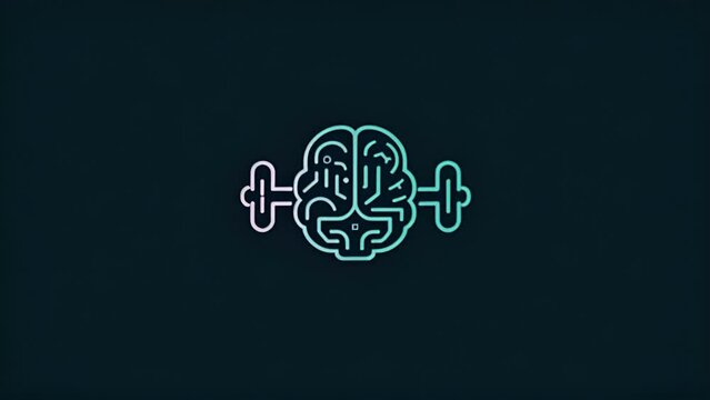 Zooming on design of a brain doing heavy lifting. Logo or background for artificial intelligence based fitness company.