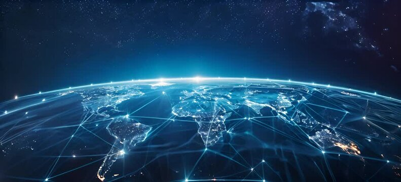 Abstract blue digital technology background with a global network and connectivity concept.