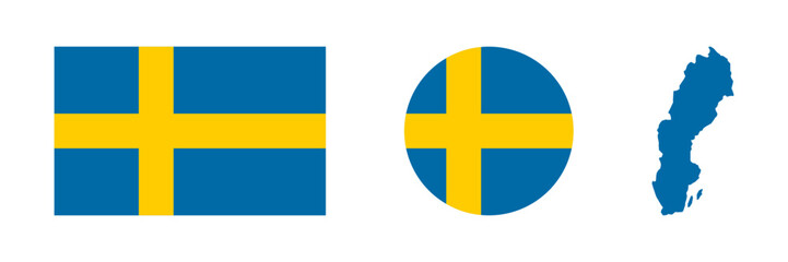 Sweden flag and map icon. Round sweden flag. Vector illustration.