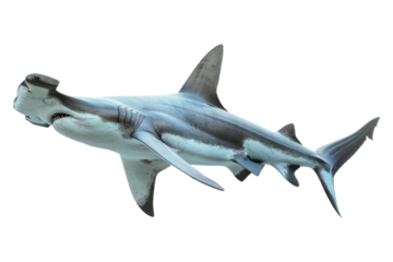 Swimming hammerhead shark isolated on white background