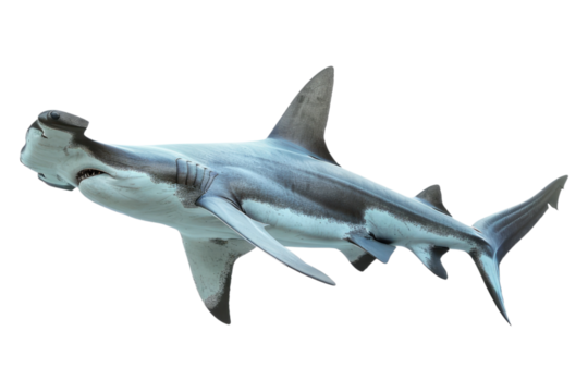 Swimming hammerhead shark isolated on white background