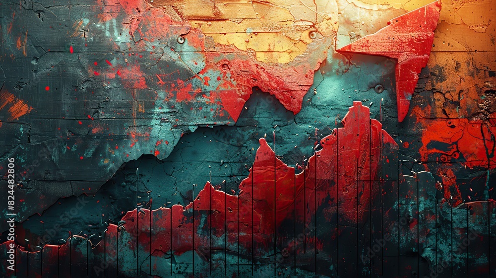 Poster a conceptual drawing of an arrow breaking through barriers on a line graph, representing overcoming 