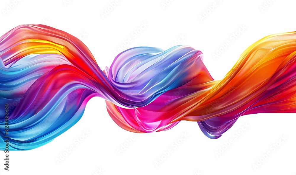Poster multicolored twisted abstract wave in motion on a transparent background, smooth multicolored wave s