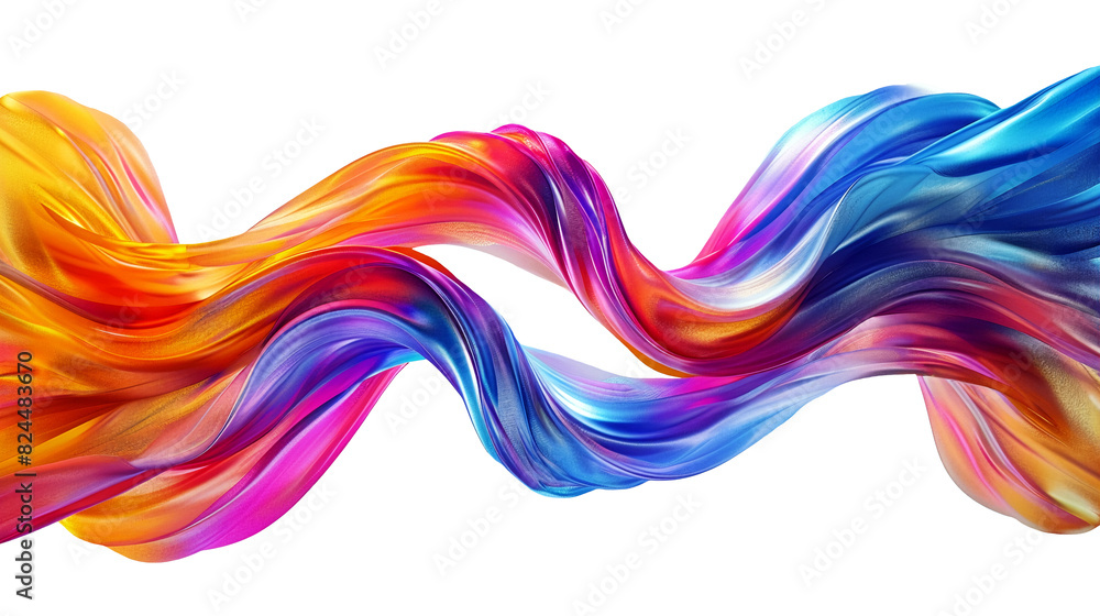 Poster multicolored twisted abstract wave in motion on a transparent background, smooth multicolored wave s