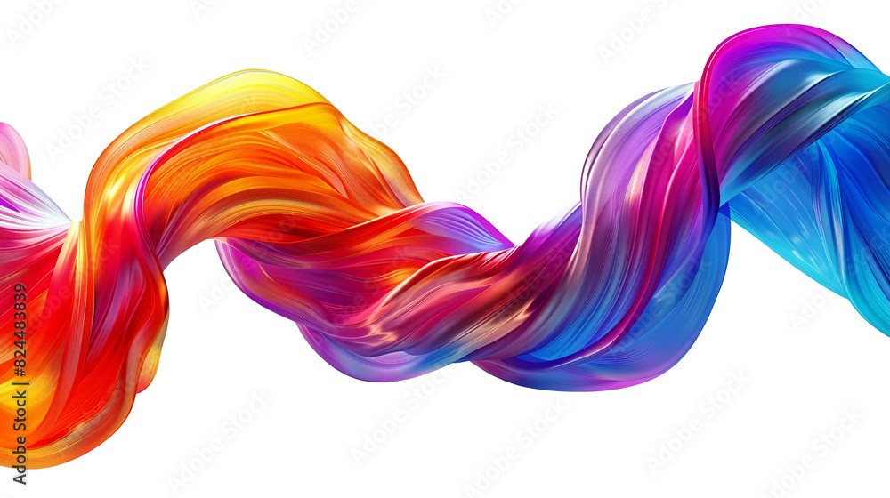Poster multicolored twisted abstract wave in motion on a transparent background, smooth multicolored wave s