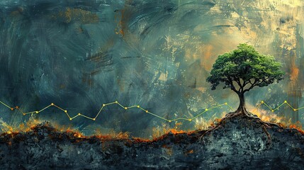 A conceptual painting of a tree with leaves forming a line graph, representing natural growth. photo