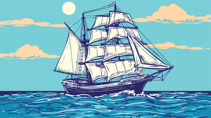 Doodle drawing of passenger ship classical sailing bo