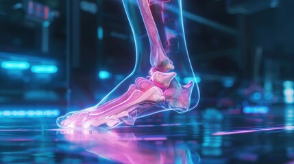 Image of human ankle bone. Isolated with 3D hologram. Medical concept. new technology