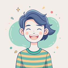 Minimalist person with a laughing expression, crafted in an adorable doodle style, Generative AI