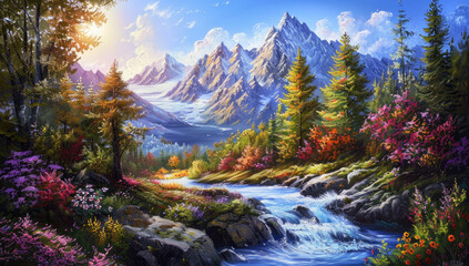 landscape in the mountains. Created with Ai