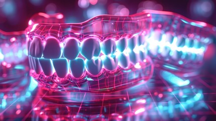 Picture of holographic neon teeth medical concept new technology