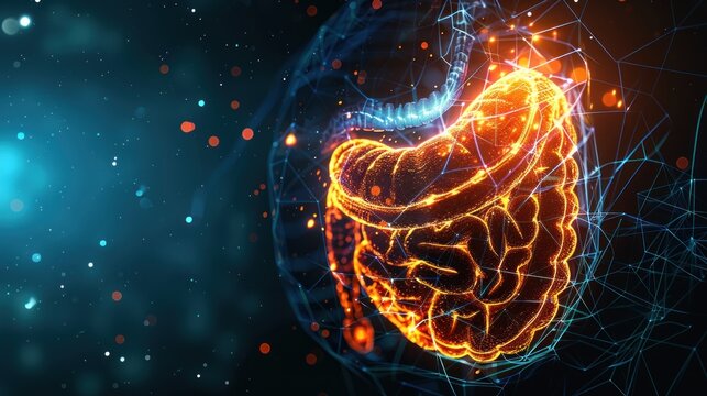 Picture of human stomach. Isolated with 3D hologram. Medical concept. new technology