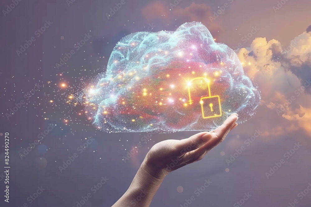 Aufkleber secure cloud technology with advanced digital protection and modern interfaces.