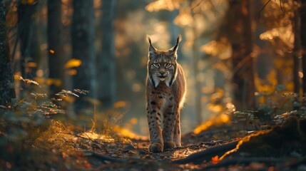 Lynx in Forest at Golden Hour