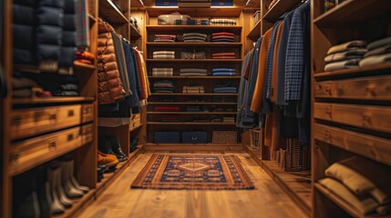 commercial photo, close-up, walk-in closet items, bottom view, soft light