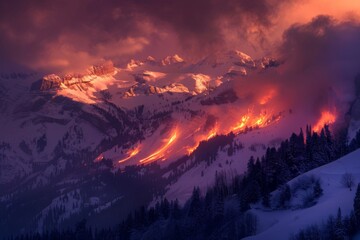 Fiery Sunset Over Jagged Mountain Peaks