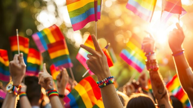 United in Pride: Hands and Flags Raised High