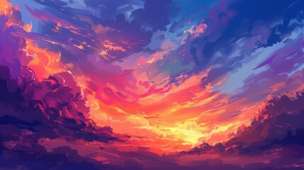 Breathtaking sunset floods the sky with vivid, dramatic hues.