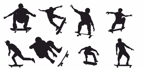 set of skateboarder silhouette.