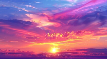Fototapeta premium Breathtaking sunset floods the sky with vivid, dramatic hues.