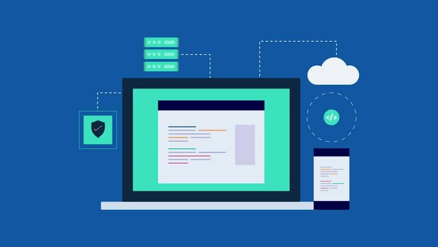 Cloud api programming language software application website and mobile code development technology video animation.