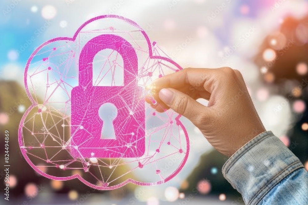 Aufkleber innovative cloud computing with lock symbol and glowing protection circuits.