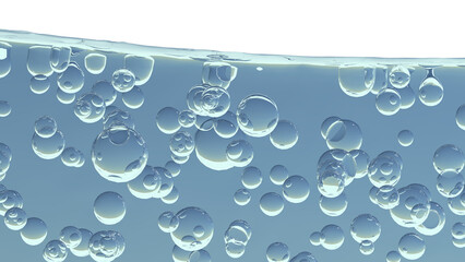 水面と気泡、炭酸水や清潔感や洗濯をイメージする水中の泡