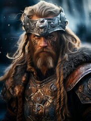 northern Viking, a portrait of a mighty man, the northern warrior. historical reconstruction of the battle.