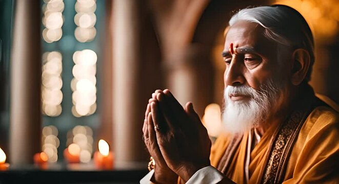 Indian guru praying in india.