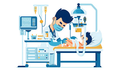 Clipart of a neonatologist performing a neonatal resuscitation procedure ar7 4 Generative AI