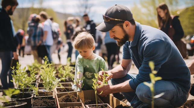 A community event Earth Day, People planting tree, Environment Day.