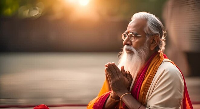 Indian guru praying in india.