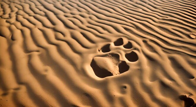 Dog footprint in the sand.
