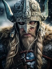 male Viking, portrait of a heroic man in close-up. historical character, a northern warrior.