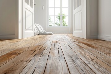 Empty bedroom interior background wooden floor created with Generative AI