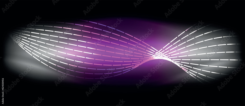 Poster a beautiful purple and white wave design set against a stylish black background, creating a visually