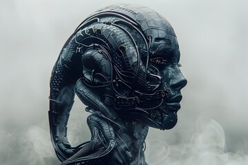 Cinematic Portrait of Cyborg Snake Warrior in Dystopian Ambiance