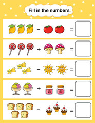 fill in the number education worksheet for kids illustration vector