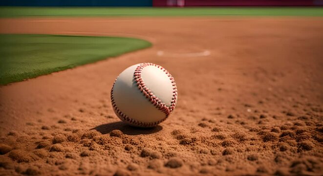 Baseball ball on a baseball field.