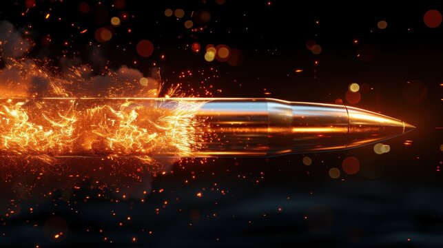 High-speed bullet in mid-flight, leaving behind a trail of smoke