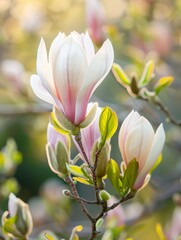 Fototapeta premium Delicate magnolia flower blooming in spring