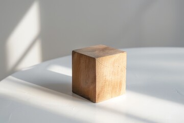 Wooden cube on a white surface