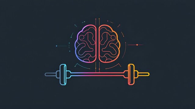 zooming on a design of a brain doing heavy lifting. Logo or background for artificial intelligence based fitness company.