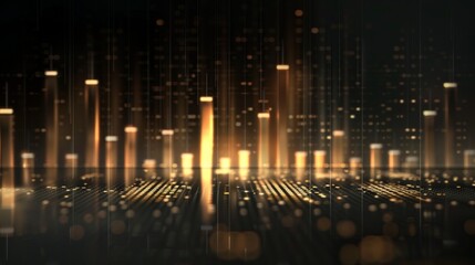 Obraz premium A sophisticated music equalizer seamless loop background with elegant, metallic bars gracefully swaying to the music, captured on a luxurious dark background.