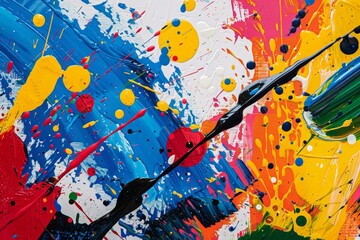 Abstract Expressionist Painting of Vibrant Joyful Colors Bursting Across Canvas.