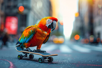 a parrot on a skateboard