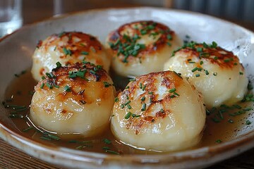 Kn&ouml;del - Potato or bread dumplings served with gravy. 