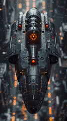 Fototapeta premium Futuristic Modular Assault VTOL Aircraft with Holographic Weapons and Force Field